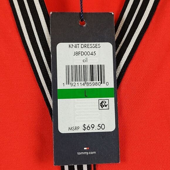 Tommy Hilfiger Striped Trim A-Line Sleeveless Red Knit Dress Size L NWT Preppy - Picture 4 of 12